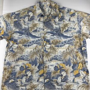 Pierre Cardin short sleeve button down Blue and Yellow Tropical Men's Shirt 2XL